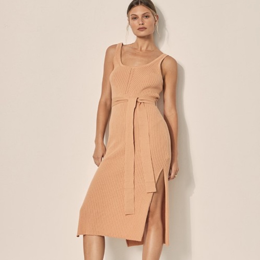 Kivari Arizona Ribbed Midi Dress in Tangerine (Peach), US 4, AUS 8